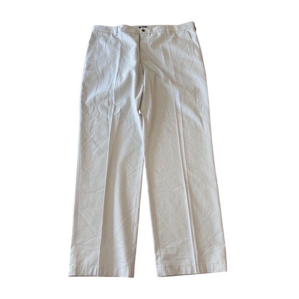 Van Heusen Mens Beige Chino Pants 42x34 Flat Front Straight Leg